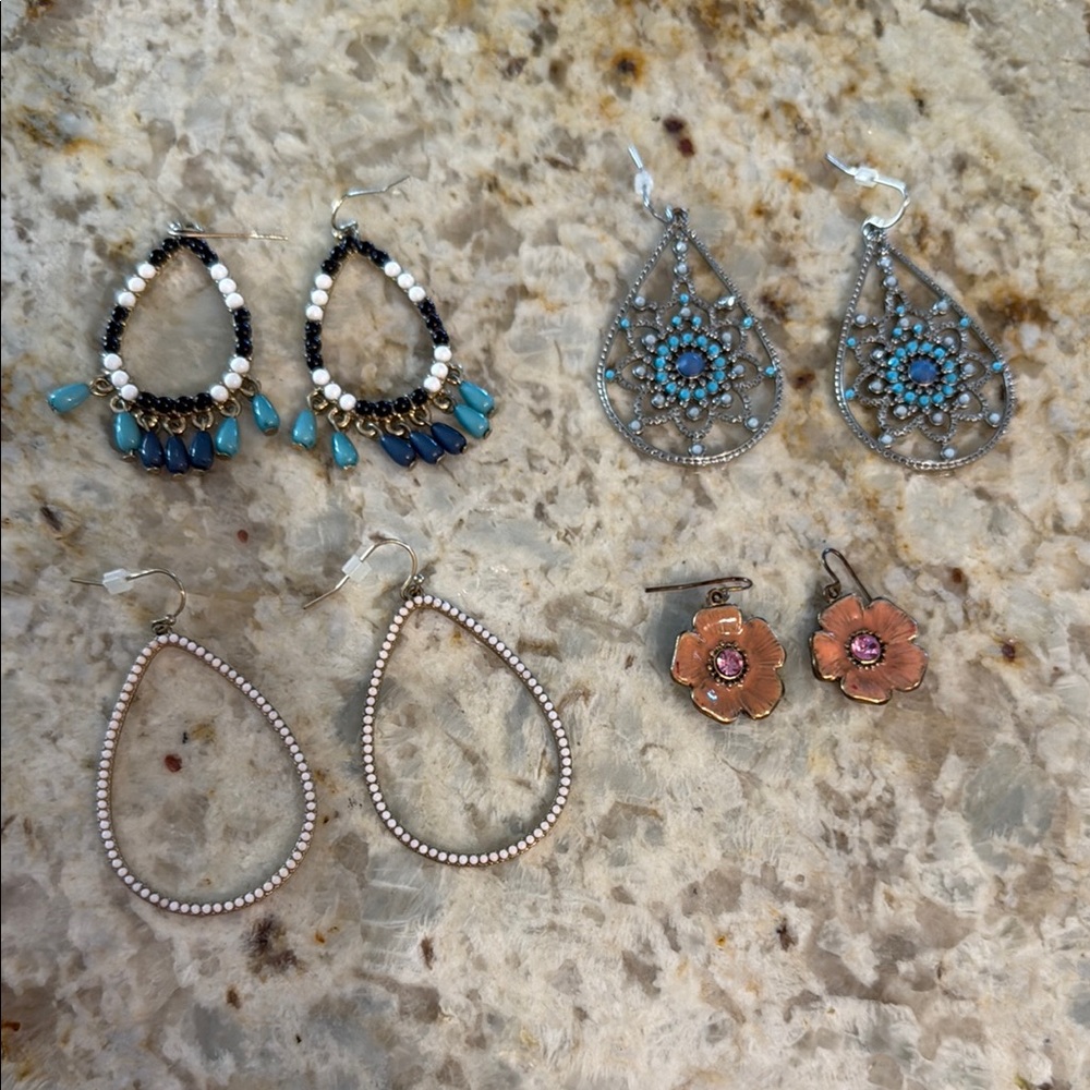 Set of 4 Elegant Teardrop and Floral Earrings